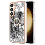 For Samsung Galaxy S24 5G Electroplating Dual-side IMD Phone Case with Ring Holder(Totem Elephant)