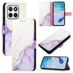 For Honor X8c 4G PT003 Marble Pattern Flip Leather Phone Case(White Purple)