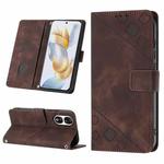 For Honor 90 Skin-feel Embossed Leather Phone Case(Brown)