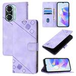 For Honor 60 Pro Skin-feel Embossed Leather Phone Case(Light Purple)