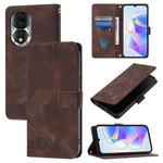 For Honor 80 Skin-feel Embossed Leather Phone Case(Brown)