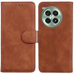 For OnePlus Ace 3 Pro Skin Feel Pure Color Flip Leather Phone Case(Brown)