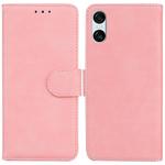 For Sony Xperia 10 VI Skin Feel Pure Color Flip Leather Phone Case(Pink)