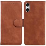 For Sony Xperia 10 VI Skin Feel Pure Color Flip Leather Phone Case(Brown)