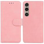 For Sony Xperia 1 VI Skin Feel Pure Color Flip Leather Phone Case(Pink)