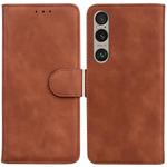 For Sony Xperia 1 VI Skin Feel Pure Color Flip Leather Phone Case(Brown)