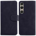 For Sony Xperia 1 VI Skin Feel Pure Color Flip Leather Phone Case(Black)