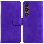 For Sony Xperia 1 VII Skin Feel Pure Color Flip Leather Phone Case(Purple)