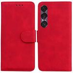 For Sony Xperia 1 VII Skin Feel Pure Color Flip Leather Phone Case(Red)