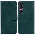 For Sony Xperia 1 VII Skin Feel Pure Color Flip Leather Phone Case(Green)