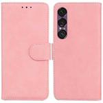 For Sony Xperia 1 VII Skin Feel Pure Color Flip Leather Phone Case(Pink)