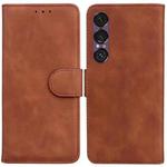 For Sony Xperia 1 VII Skin Feel Pure Color Flip Leather Phone Case(Brown)