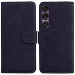 For Sony Xperia 1 VII Skin Feel Pure Color Flip Leather Phone Case(Black)