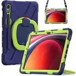 For Samsung Galaxy Tab S9 / S8 / S7 Silicone Hybrid PC Tablet Case with Holder & Shoulder Strap(Navy Blue Olivine)