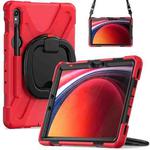 For Samsung Galaxy Tab S9 / S8 / S7 Silicone Hybrid PC Tablet Case with Holder & Shoulder Strap(Red)