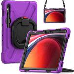 For Samsung Galaxy Tab S9 / S8 / S7 Silicone Hybrid PC Tablet Case with Holder & Shoulder Strap(Purple)