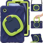 For Samsung Galaxy Tab A9 Silicone Hybrid PC Tablet Case with Holder & Shoulder Strap(Navy Blue Olivine)