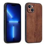 For iPhone 15 Plus AZNS 3D Embossed Skin Feel Phone Case(Brown)