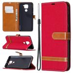 For Xiaomi Redmi Note 9 Denim Texture Horizontal Flip Leather Case with Holder & Card Slots & Wallet & Lanyard(Red)
