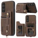 For Sony Xperia 1 V ABEEL Litchi Texture Card Bag PU Phone Case(Khaki)