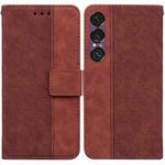 For Sony Xperia 1 VII Geometric Embossed Leather Phone Case(Brown)