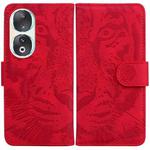 For Honor 90 Tiger Embossing Pattern Flip Leather Phone Case(Red)