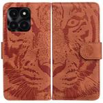 For Honor X6a Tiger Embossing Pattern Flip Leather Phone Case(Brown)