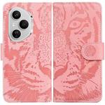 For Honor 400 Pro Global 160.8mm Tiger Embossing Pattern Flip Leather Phone Case(Pink)