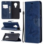 For Nokia 5.3 Two Butterflies Embossing Pattern Horizontal Flip Leather Case with Holder & Card Slot & Wallet & Lanyard(Dark Blue)