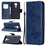 For Xiaomi Redmi Note 9 Two Butterflies Embossing Pattern Horizontal Flip Leather Case with Holder & Card Slot & Wallet & Lanyard(Dark Blue)