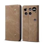 For Nothing Phone 3 Denim Texture Casual Style Flip Leather Case(Khaki)
