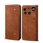For Nothing Phone 3 Denim Texture Casual Style Flip Leather Case(Brown)