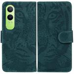 For OnePlus Nord CE4 Lite Tiger Embossing Pattern Flip Leather Phone Case(Green)