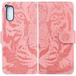 For Sony Xperia 5 V Tiger Embossing Pattern Flip Leather Phone Case(Pink)