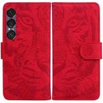 For Sony Xperia 1 VII Tiger Embossing Pattern Flip Leather Phone Case(Red)