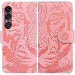 For Sony Xperia 1 VII Tiger Embossing Pattern Flip Leather Phone Case(Pink)