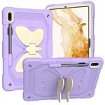 For Samsung Galaxy Tab S9 Butterfly Kickstand Heavy Duty Hard Rugged Tablet Case(Beige+Raro Purple)