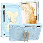 For Samsung Galaxy Tab S9 Butterfly Kickstand Heavy Duty Hard Rugged Tablet Case(Beige+Ice Blue)