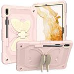 For Samsung Galaxy Tab S9+ Butterfly Kickstand Heavy Duty Hard Rugged Tablet Case(Beige+Rose Pink)