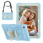 For Samsung Galaxy Tab A9+ Butterfly Kickstand Heavy Duty Hard Rugged Tablet Case(Beige+Ice Blue)