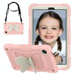 For Samsung Galaxy Tab A9 Butterfly Kickstand Heavy Duty Hard Rugged Tablet Case(Beige+Rose Pink)