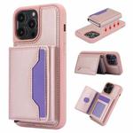 For iPhone 15 Pro Max RFID Anti-theft Detachable Card Bag Leather Phone Case(Pink)