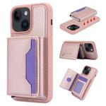 For iPhone 15 Plus RFID Anti-theft Detachable Card Bag Leather Phone Case(Pink)