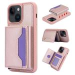 For iPhone 15 RFID Anti-theft Detachable Card Bag Leather Phone Case(Pink)