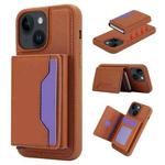 For iPhone 15 RFID Anti-theft Detachable Card Bag Leather Phone Case(Brown)