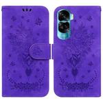 For Honor 90 Lite Butterfly Rose Embossed Leather Phone Case(Purple)