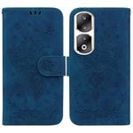 For Honor 90 Pro Butterfly Rose Embossed Leather Phone Case(Blue)