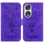 For Honor 90 Butterfly Rose Embossed Leather Phone Case(Purple)