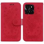 For Honor X6a Butterfly Rose Embossed Leather Phone Case(Red)