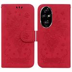For Honor 200 Pro Butterfly Rose Embossed Leather Phone Case(Red)